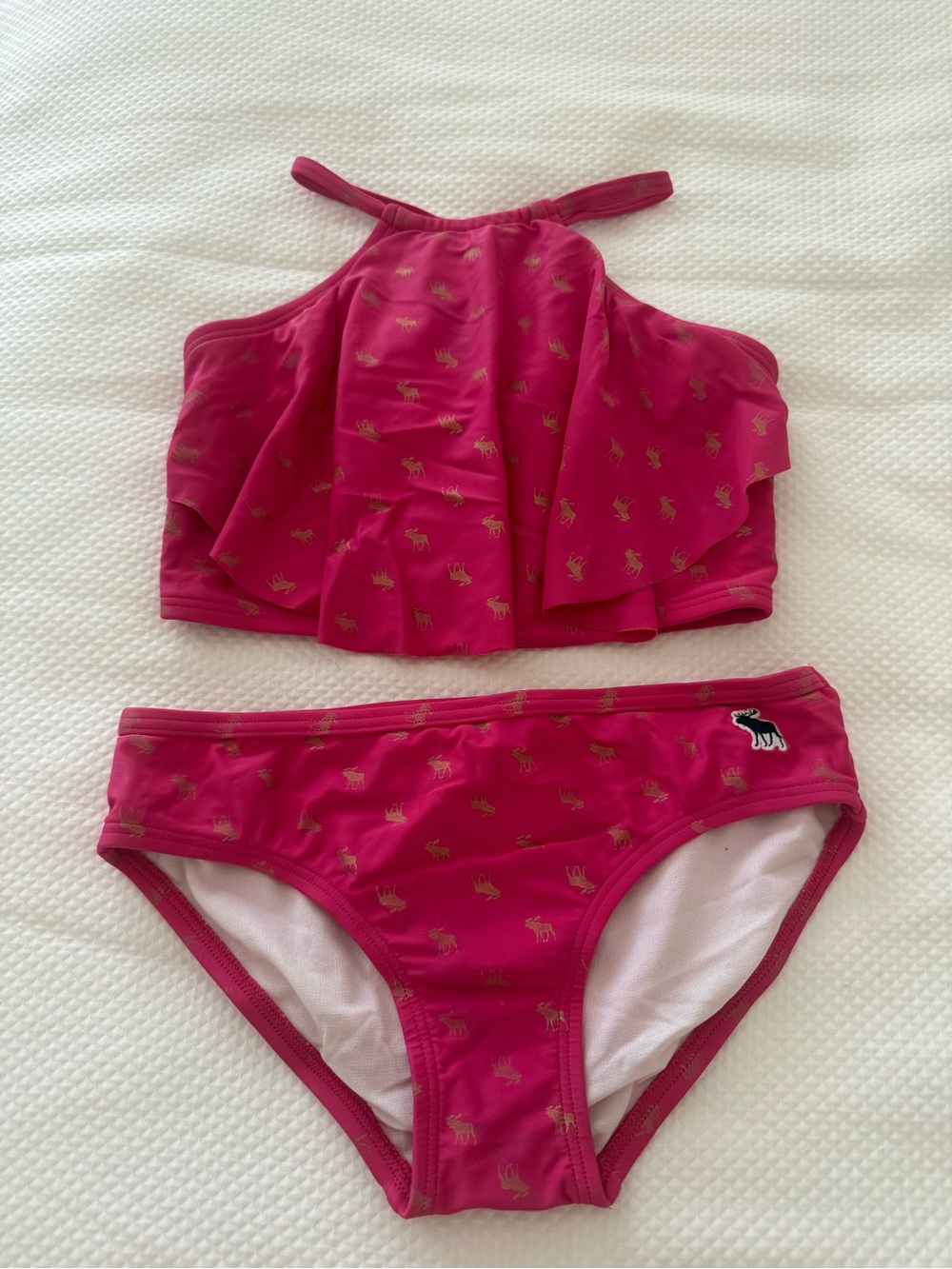 Abercrombie Kids Pink Two-Piece Swim Set with Gold Print Size 13/14